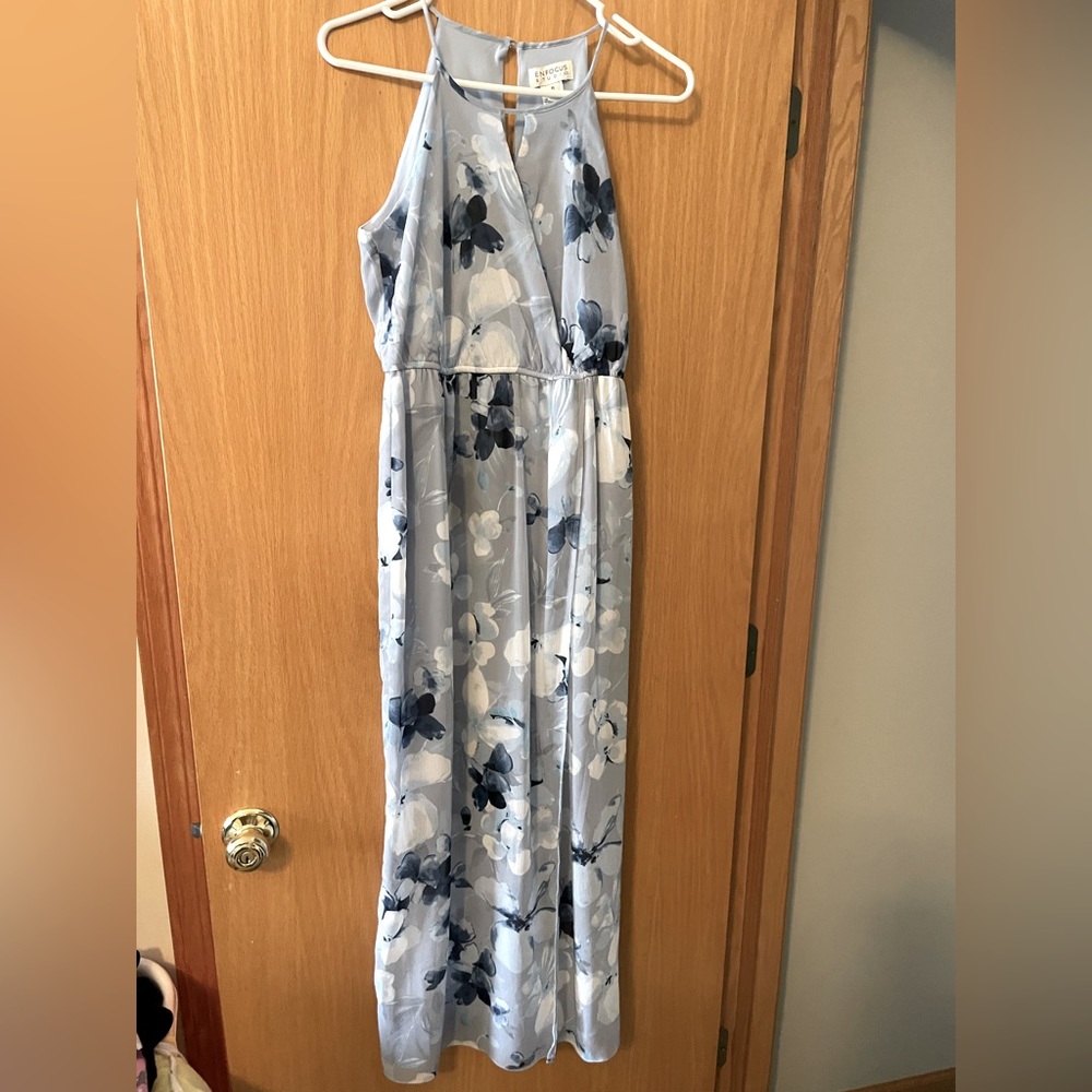 Encore Focus size 6 Dusty Blue Floral Maxi Dress